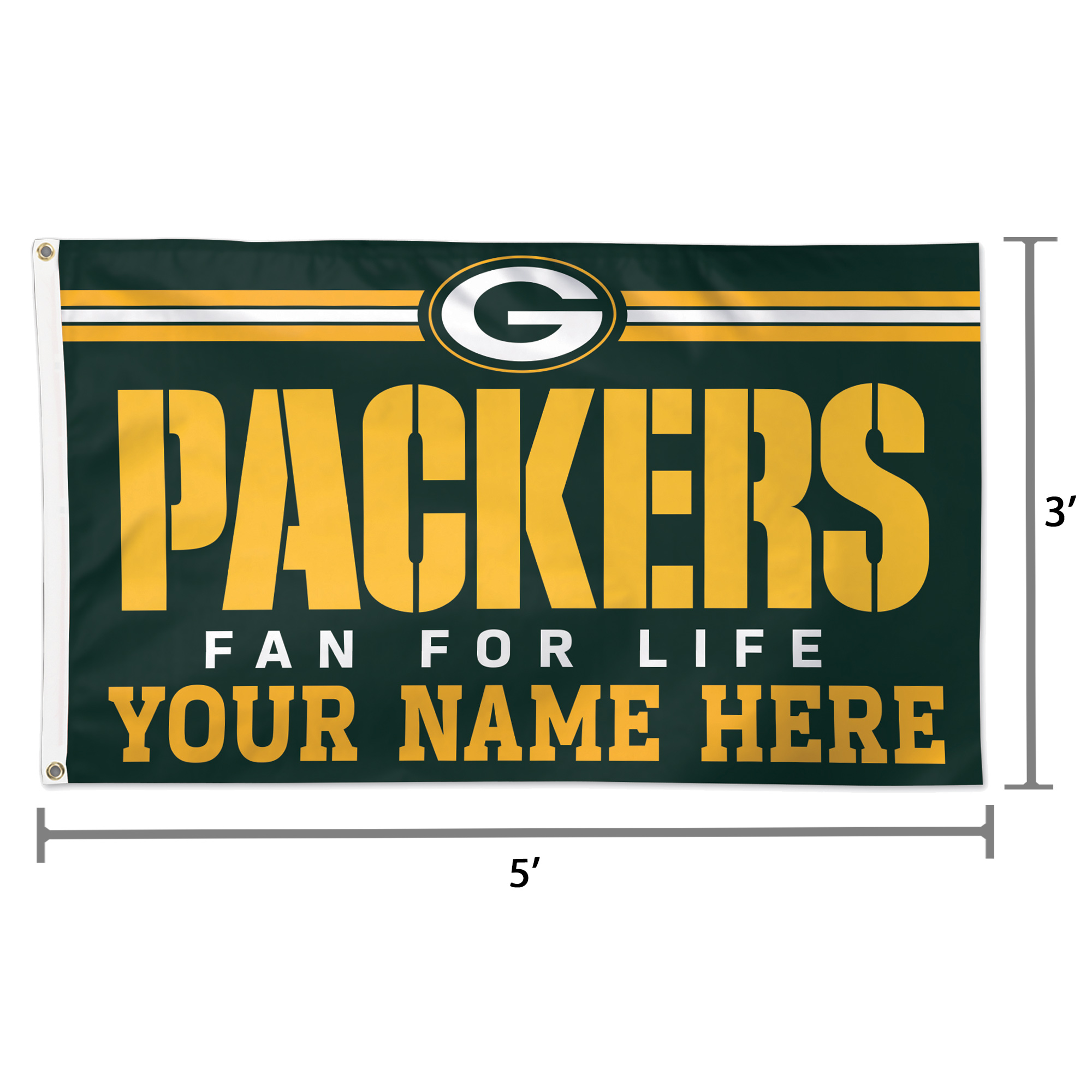 WinCraft Green Bay Packers 3' x 5' One-Sided Deluxe Personalized Flag - Image 3
