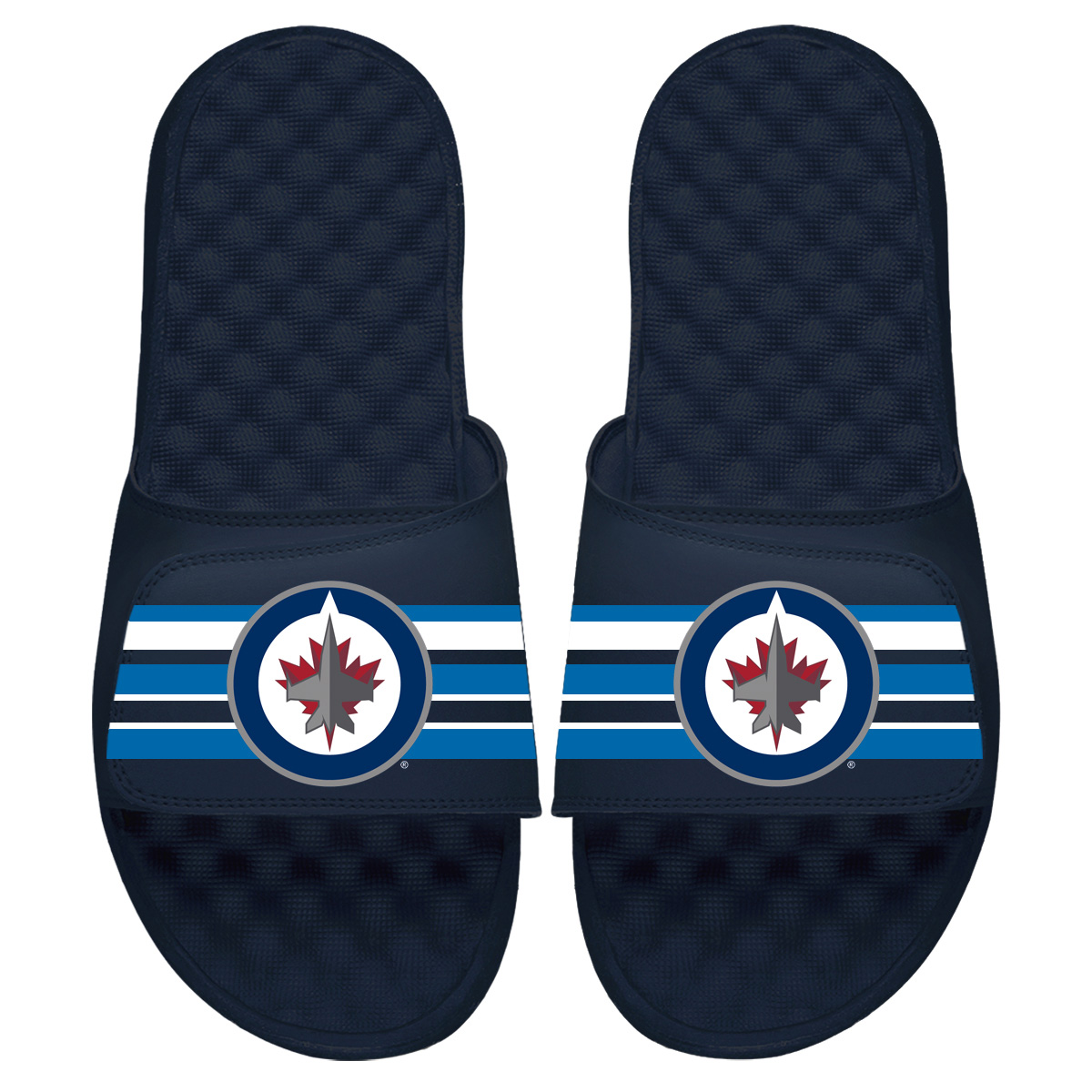Youth ISlide Navy Winnipeg Jets Stripe Logo Slide Sandals