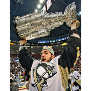 Kris Letang Pittsburgh Penguins Unsigned 2009 Stanley Cup Champions Raising Cup Photograph