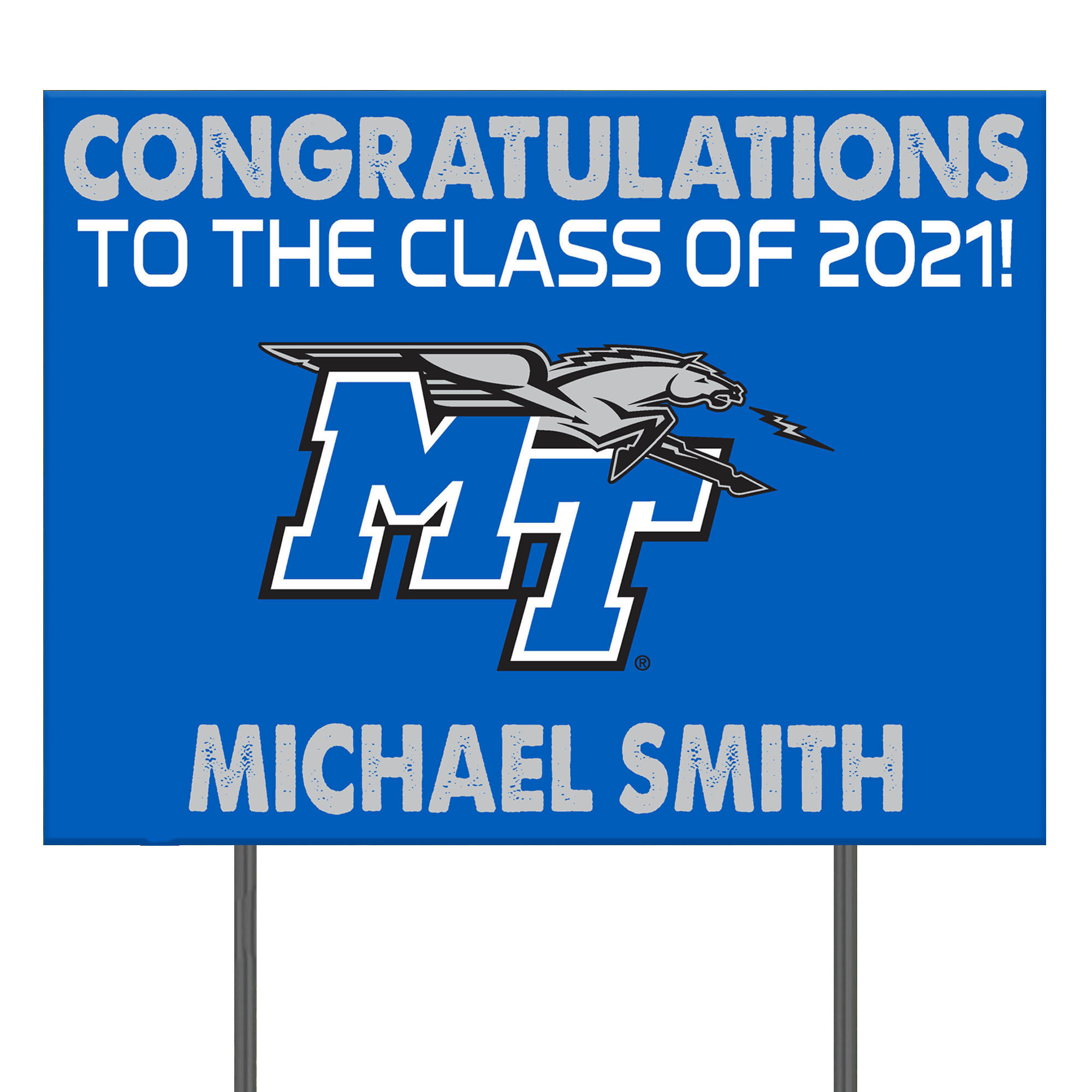 MTSU Blue Raiders 24'' x 18'' Congrats Class of 2021 Personalized Yard Sign