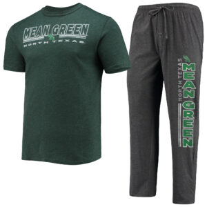 Men's Concepts Sport Heathered Charcoal/Kelly Green North Texas Mean Green Meter T-Shirt & Pants Sleep Set