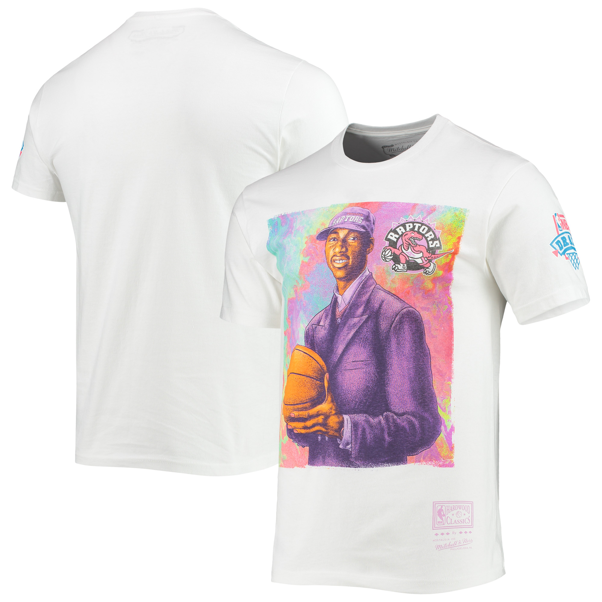 Men's Mitchell & Ness Tracy McGrady White Toronto Raptors Hardwood Classics Draft Day Colorwash T-Shirt - Image 5