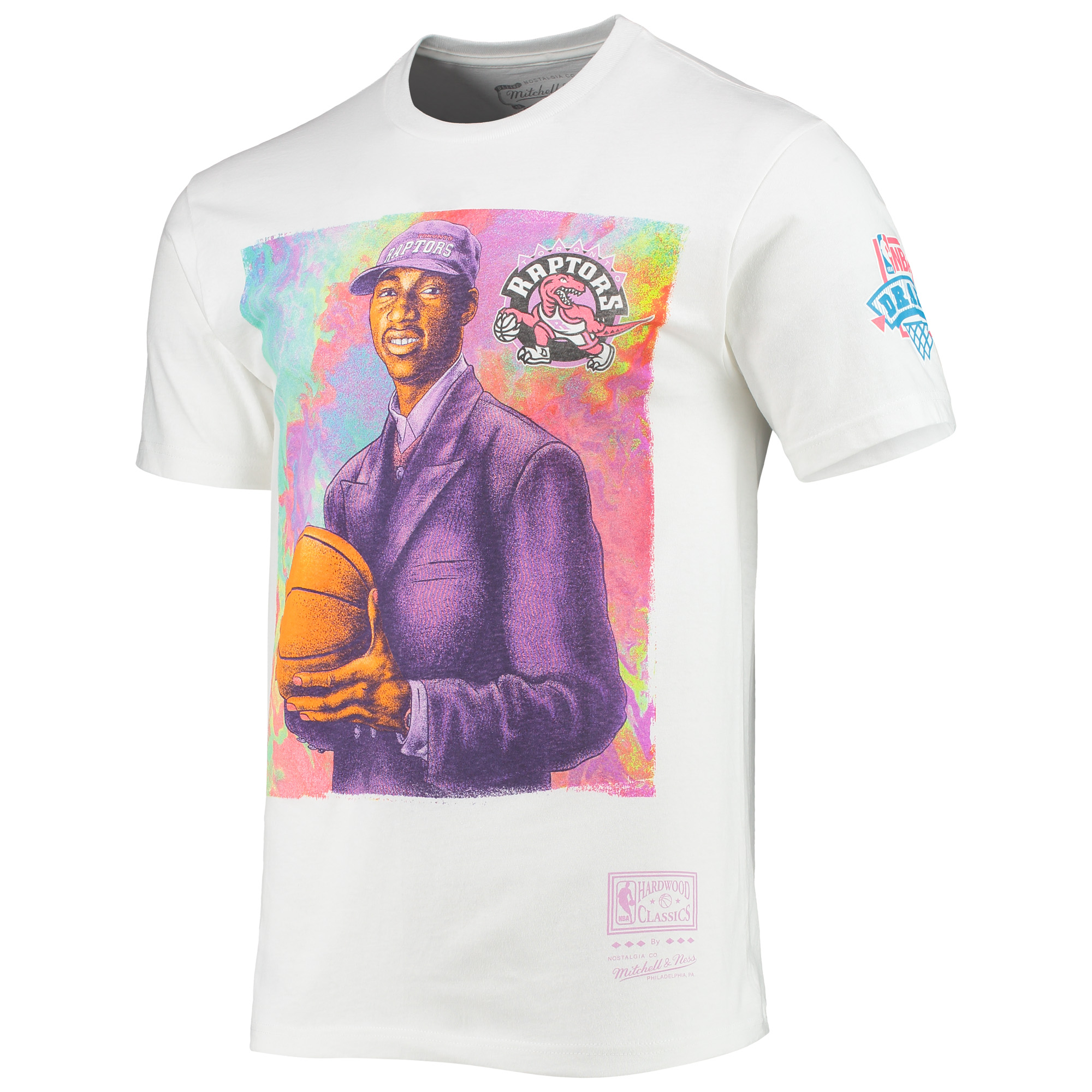 Men's Mitchell & Ness Tracy McGrady White Toronto Raptors Hardwood Classics Draft Day Colorwash T-Shirt - Image 6