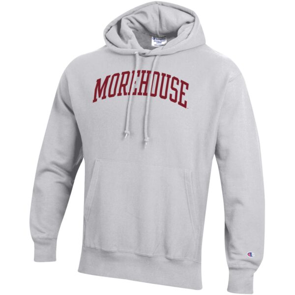 Men's Champion Heathered Gray Morehouse Maroon Tigers Reverse Weave Fleece Pullover Hoodie - Image 6