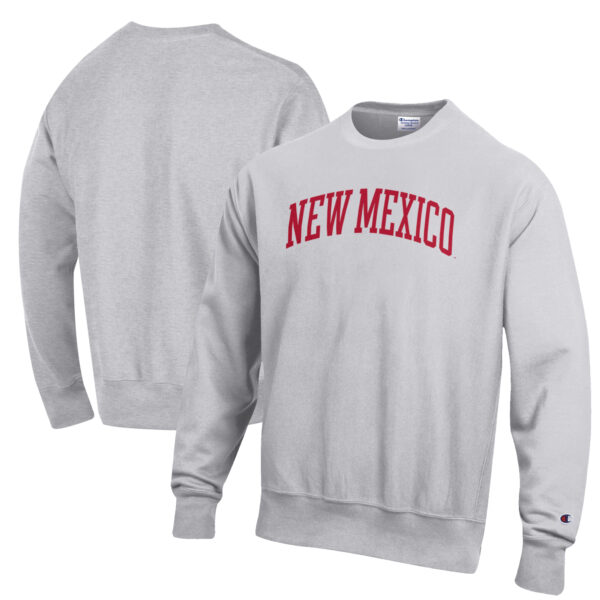 Men's Champion Heathered Gray New Mexico Lobos Reverse Weave Fleece Crewneck Sweatshirt