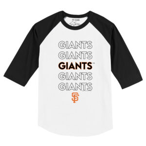 Toddler Tiny Turnip White/Black San Francisco Giants Stacked Raglan 3/4 Sleeve T-Shirt