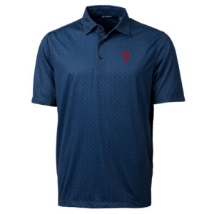 Men's Cutter & Buck Navy Philadelphia Phillies Pike Double Dot Print Stretch Polo