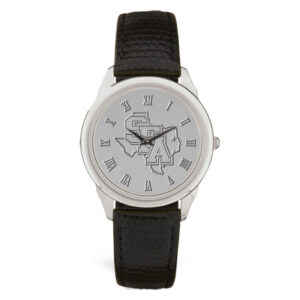 Men's Silver Stephen F Austin Lumberjacks Medallion Black Leather Wristwatch