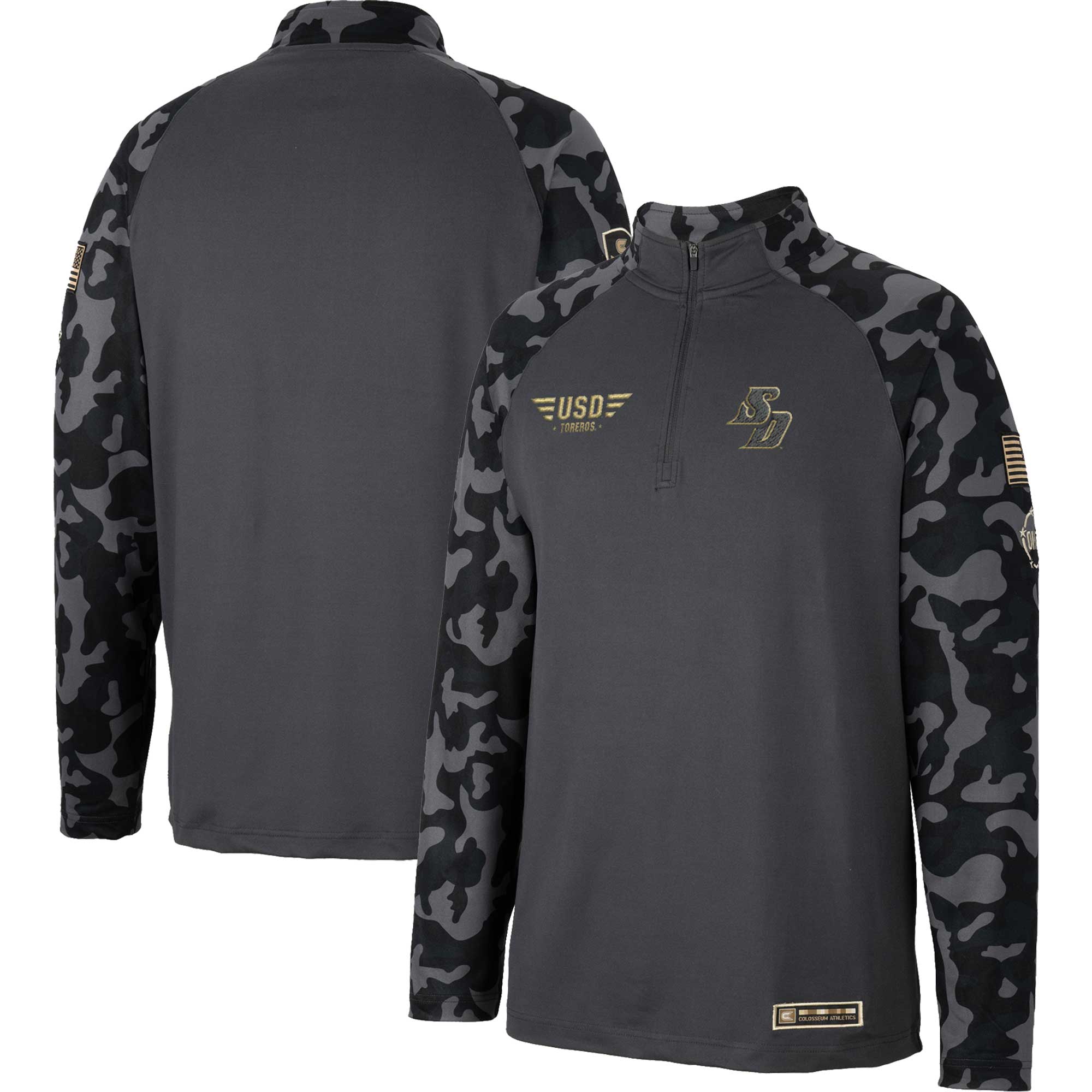 Men's Colosseum Charcoal San Diego Toreros OHT Military Appreciation Long Range Raglan Quarter-Zip Jacket - Image 2