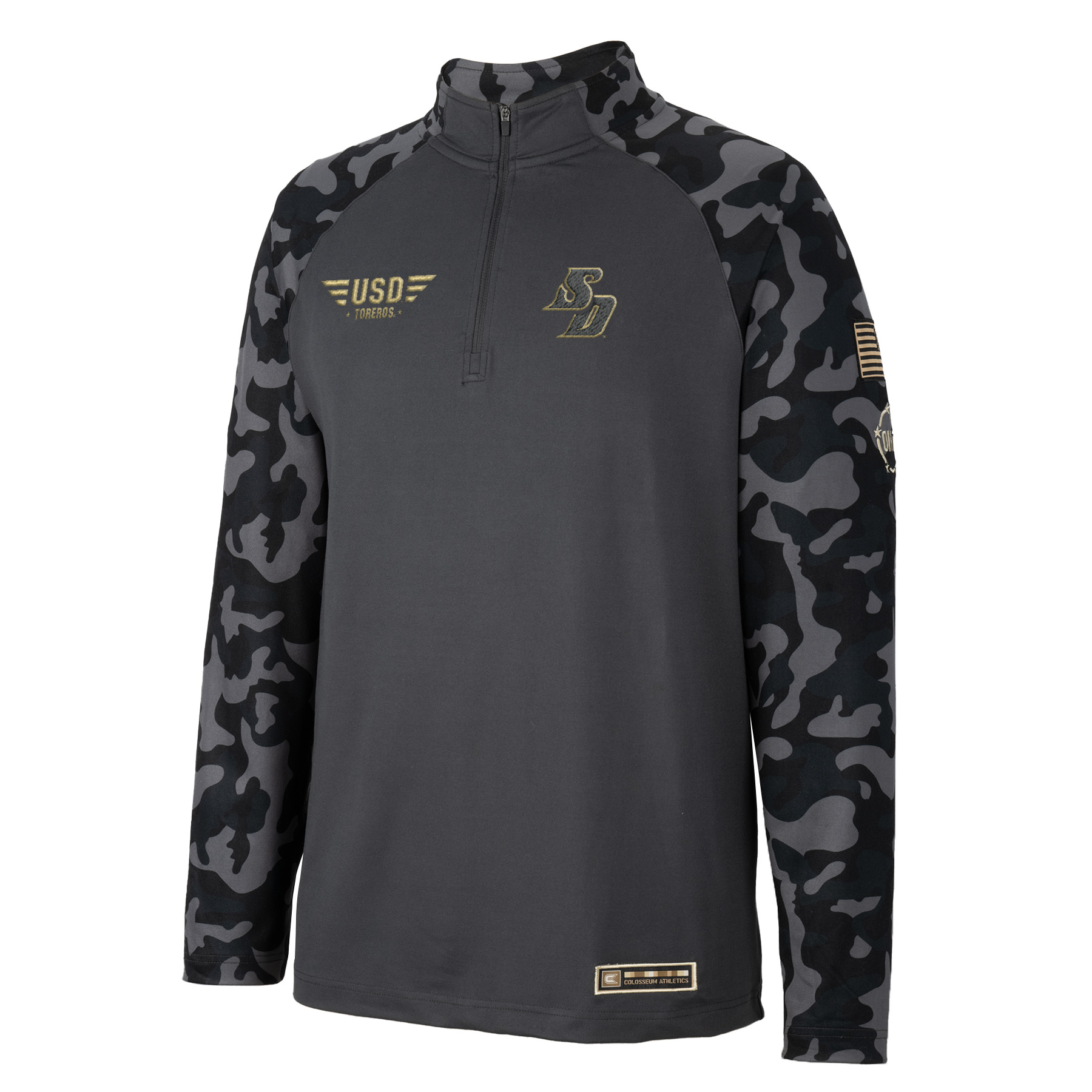 Men's Colosseum Charcoal San Diego Toreros OHT Military Appreciation Long Range Raglan Quarter-Zip Jacket - Image 6