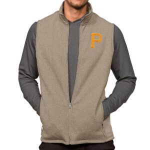 Men's Antigua Oatmeal Pittsburgh Pirates Course Full-Zip Vest