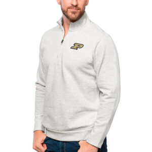 Men's Antigua Heather Gray Purdue Boilermakers Gambit Quarter-Zip Pullover Top