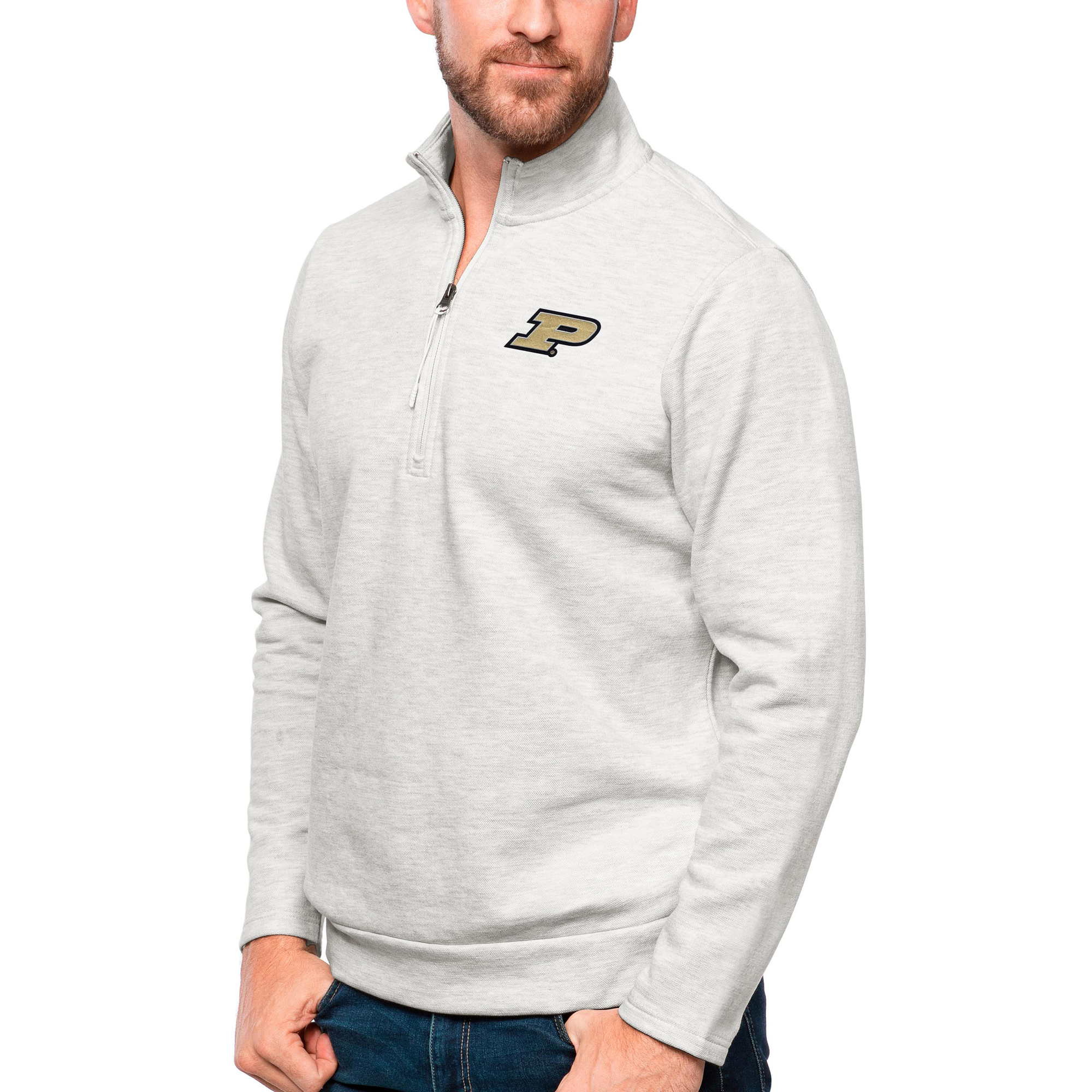 Men's Antigua Heather Gray Purdue Boilermakers Gambit Quarter-Zip Pullover Top