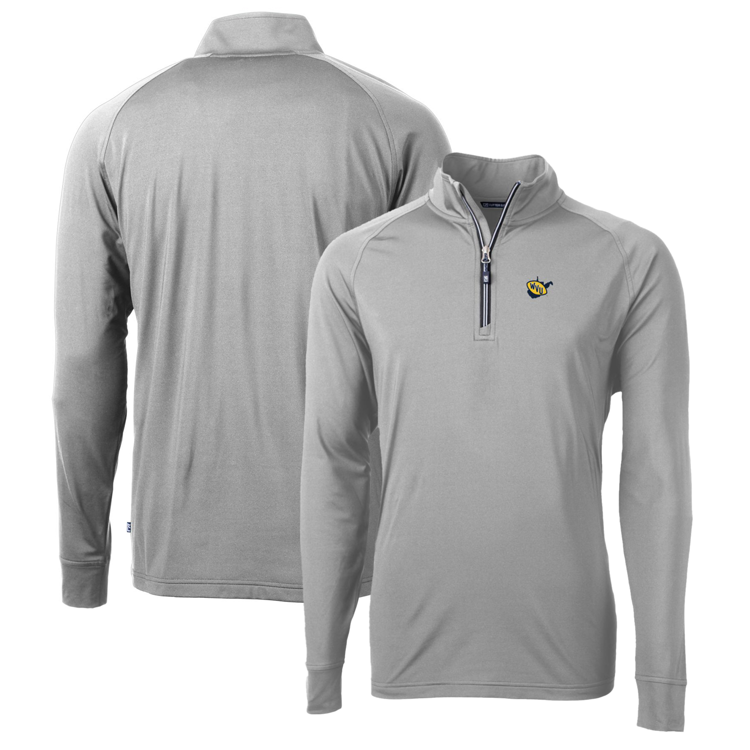 Men's Cutter & Buck Gray West Virginia Mountaineers Adapt Eco Knit Stretch Recycled Quarter-Zip Pullover Top - Image 2