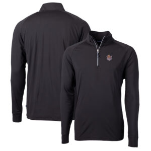 Men's Cutter & Buck Black LSU Tigers Adapt Eco Knit Stretch Recycled Quarter-Zip Pullover Top