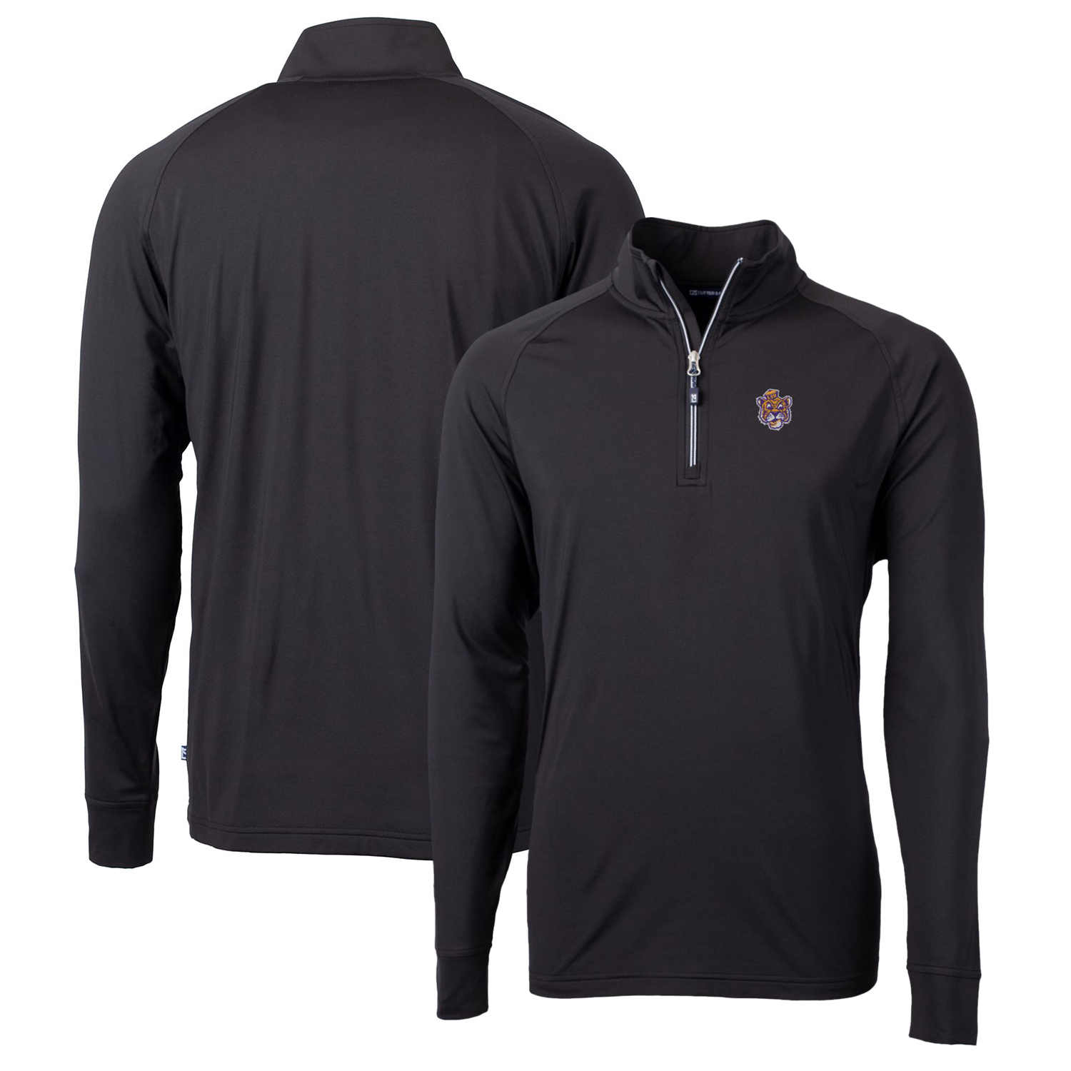Men's Cutter & Buck Black LSU Tigers Adapt Eco Knit Stretch Recycled Quarter-Zip Pullover Top