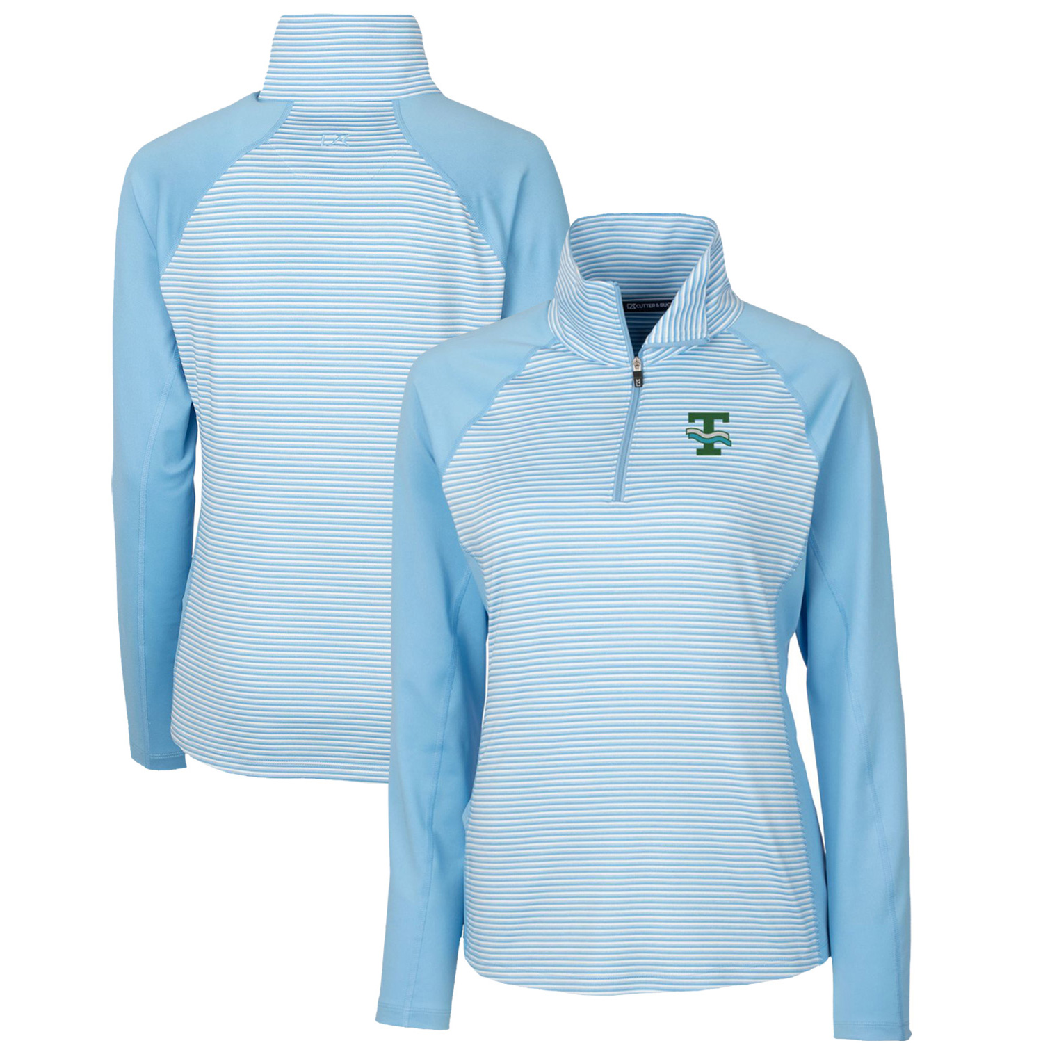 Women's Cutter & Buck Light Blue Tulane Green Wave Forge Tonal Stripe Stretch Half-Zip Pullover Top - Image 5