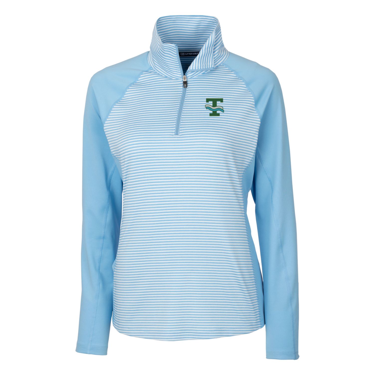 Women's Cutter & Buck Light Blue Tulane Green Wave Forge Tonal Stripe Stretch Half-Zip Pullover Top - Image 3