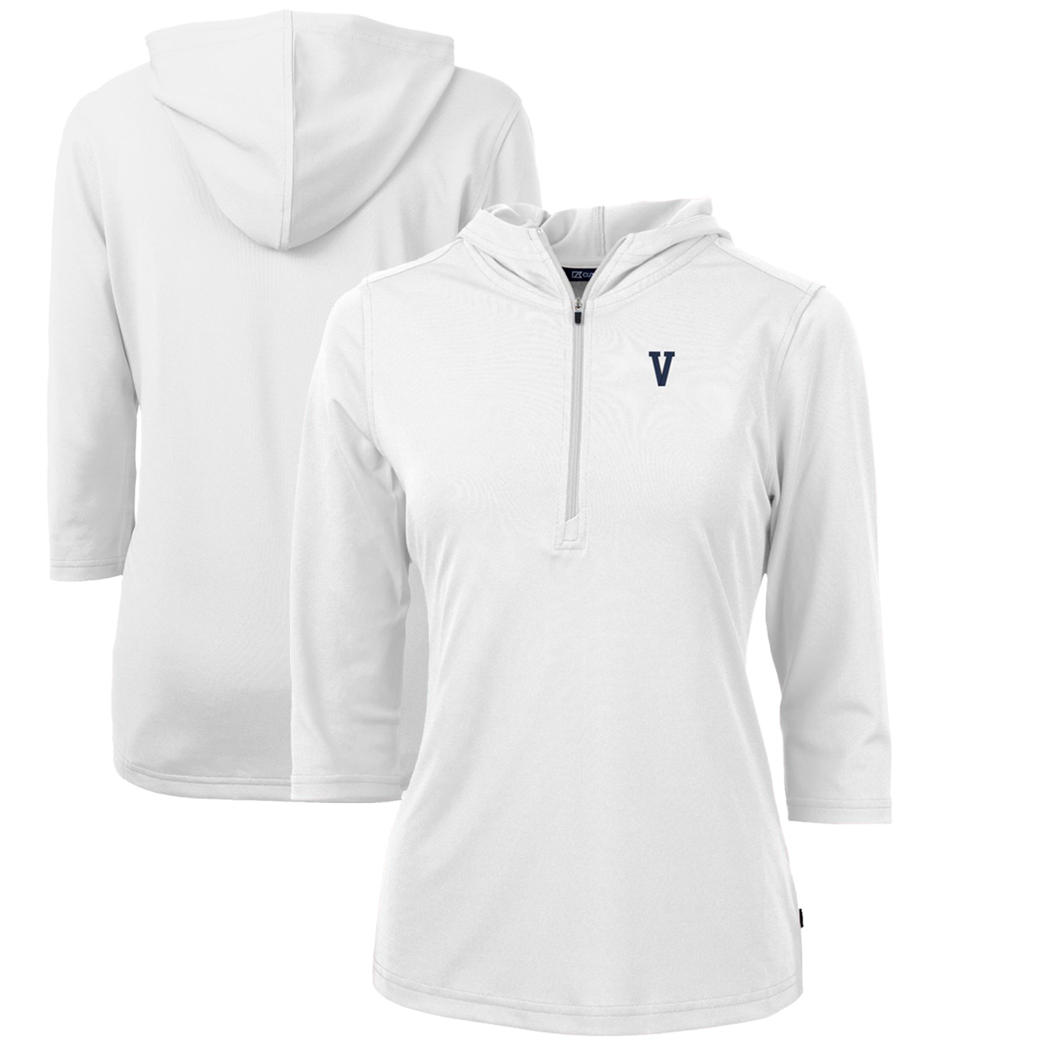 Women's Cutter & Buck White Villanova Wildcats Vault Virtue Eco Pique Recycled Half-Zip Pullover Hoodie