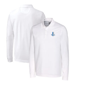 Men's Cutter & Buck White Detroit Lions Advantage Tri-Blend Pique Big & Tall Long Sleeve Throwback Polo