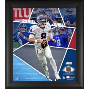 Daniel Jones New York Giants Framed 15" x 17" Impact Player Collage with a Piece of Game-Used Football - Limited Edition of 500