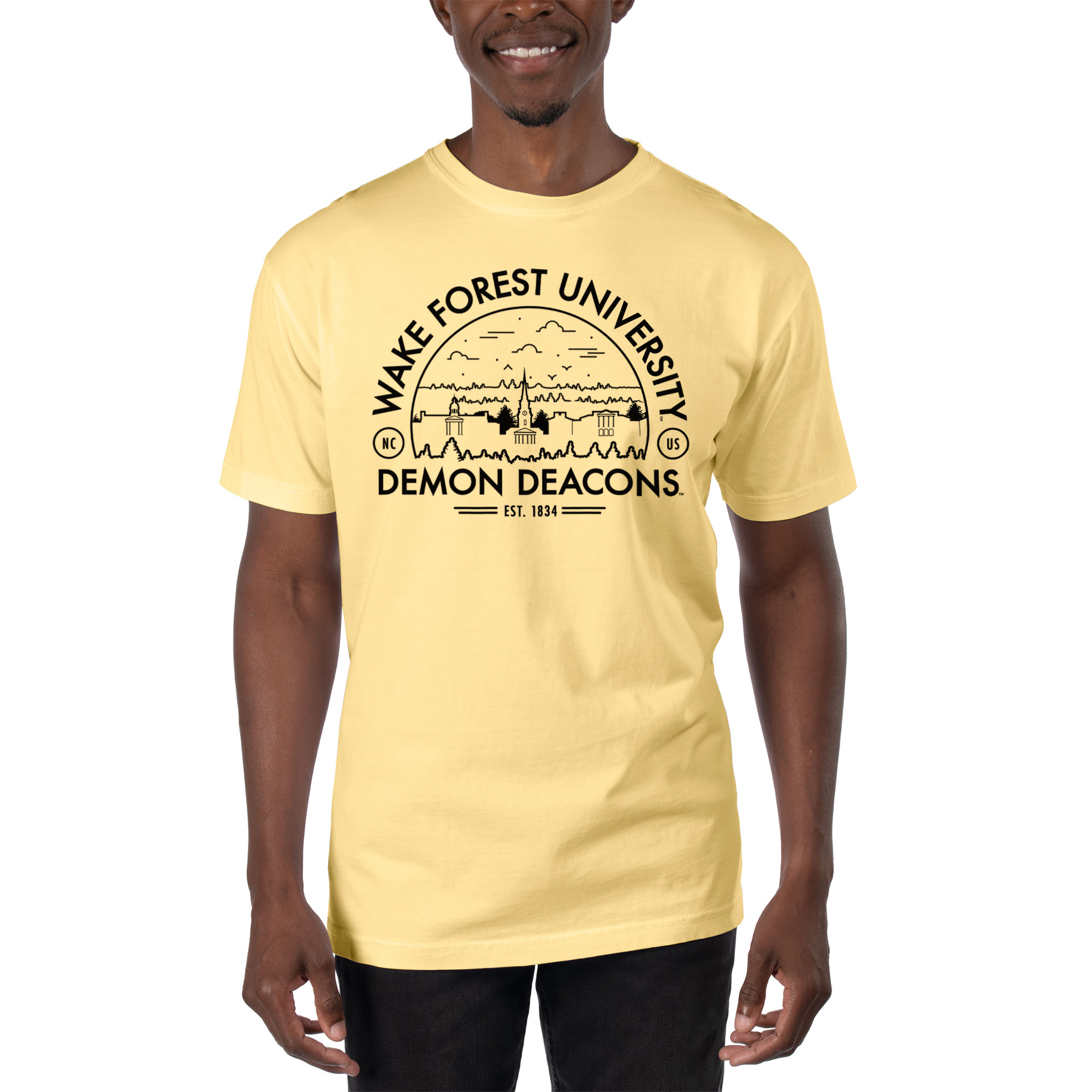 Men's Uscape Apparel Yellow Wake Forest Demon Deacons Garment Dyed T-Shirt
