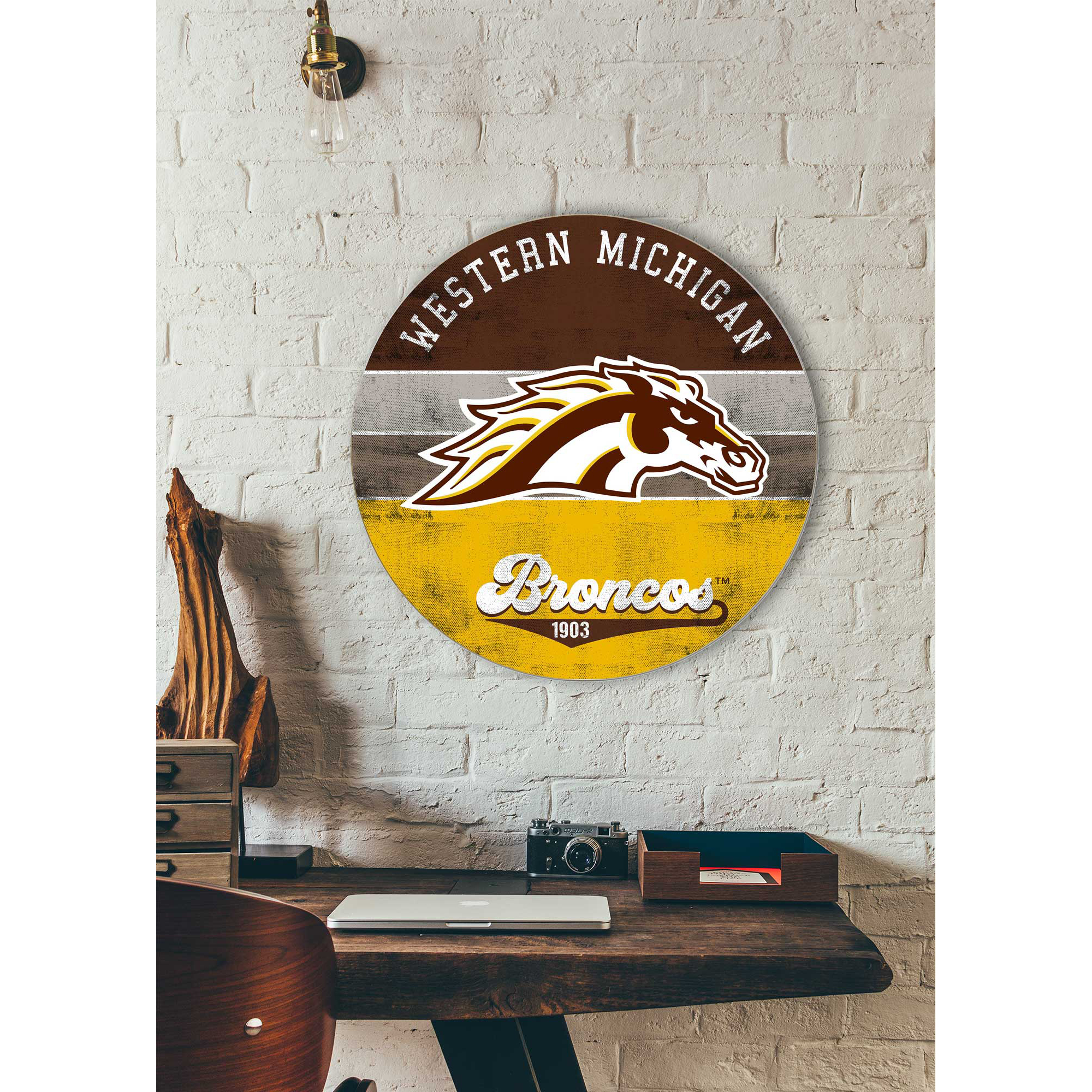 Western Michigan Broncos 20'' x 20'' Retro Logo Circle Sign - Image 3