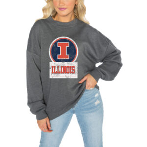 Women's Gameday Couture Charcoal Illinois Fighting Illini Drop Shoulder Fleece Drop Pullover Sweatshirt