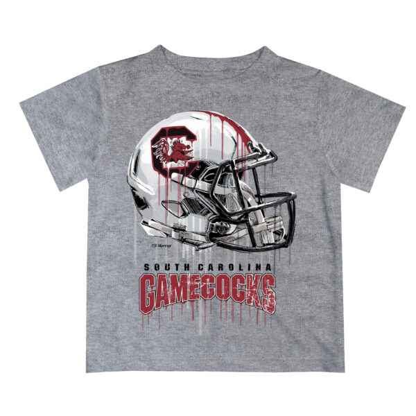 Youth Gray South Carolina Gamecocks Team Logo Dripping Helmet T-Shirt - Image 3