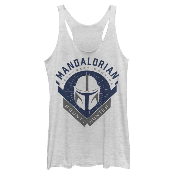 Juniors White The Mandalorian Mando Crest Racerback Tri-Blend Tank Top