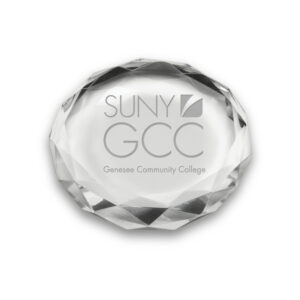 SUNY Genesee Community College 3'' Optic Crystal Faceted Paperweight