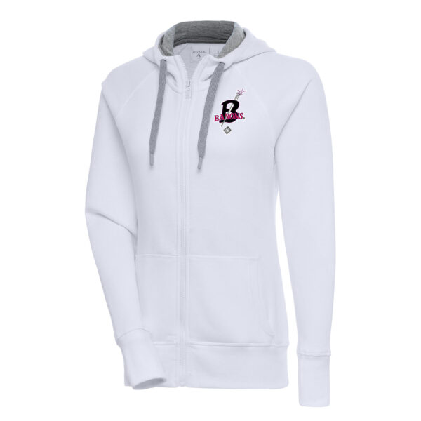 Women's Antigua White Birmingham Black Barons Victory Full-Zip Hoodie