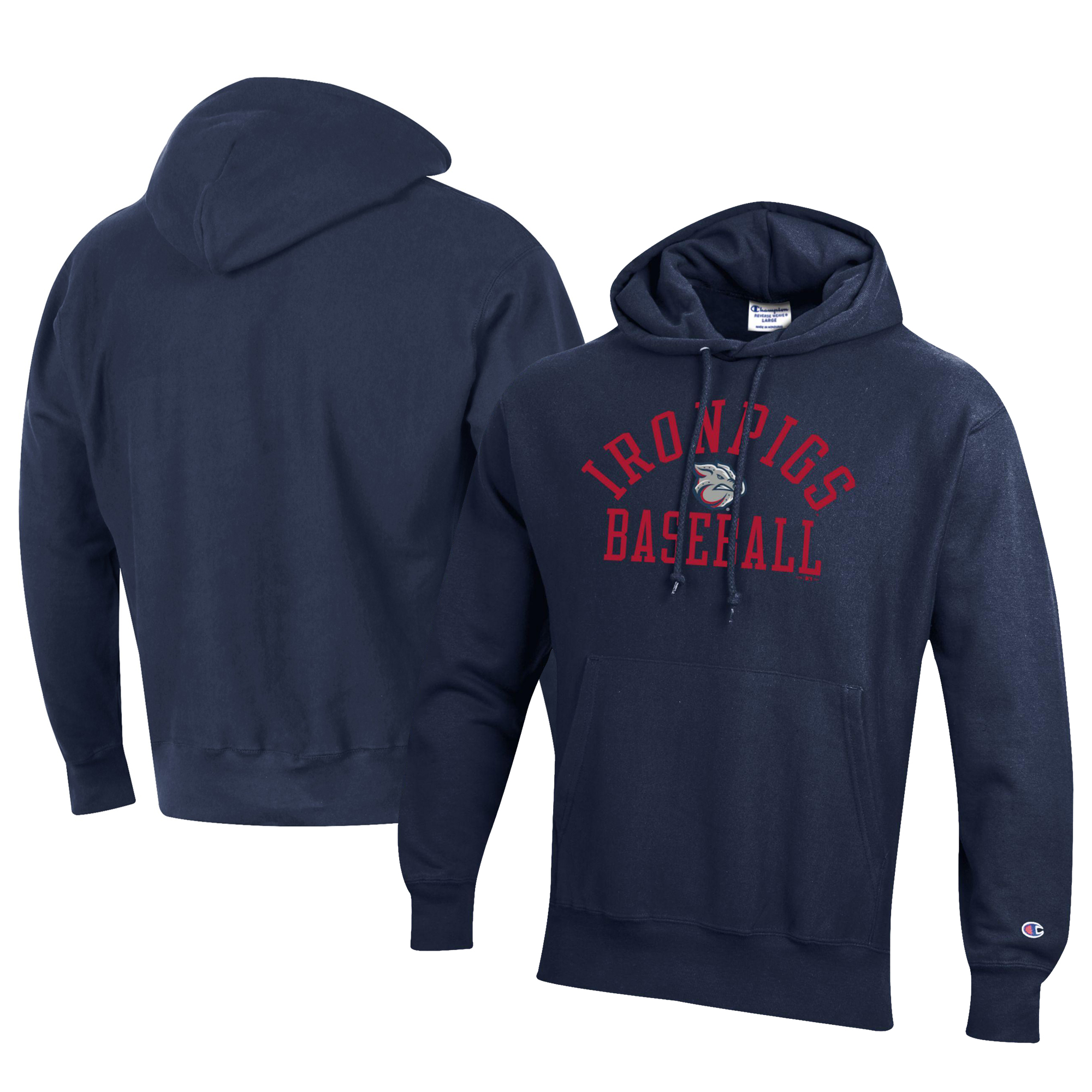 Men's Champion Navy Lehigh Valley IronPigs Baseball Reverse Weave Pullover Hoodie - Image 2