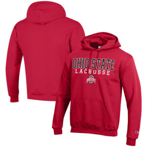 Men's Champion Scarlet Ohio State Buckeyes Lacrosse Stack Pullover Hoodie
