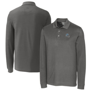 Men's Cutter & Buck  Gray Detroit Lions Helmet Advantage Tri-Blend Pique Long Sleeve Polo