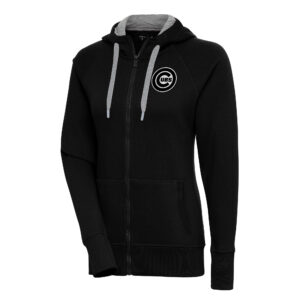 Women's Antigua  Black Chicago Cubs Brushed Metallic Victory Full-Zip Hoodie