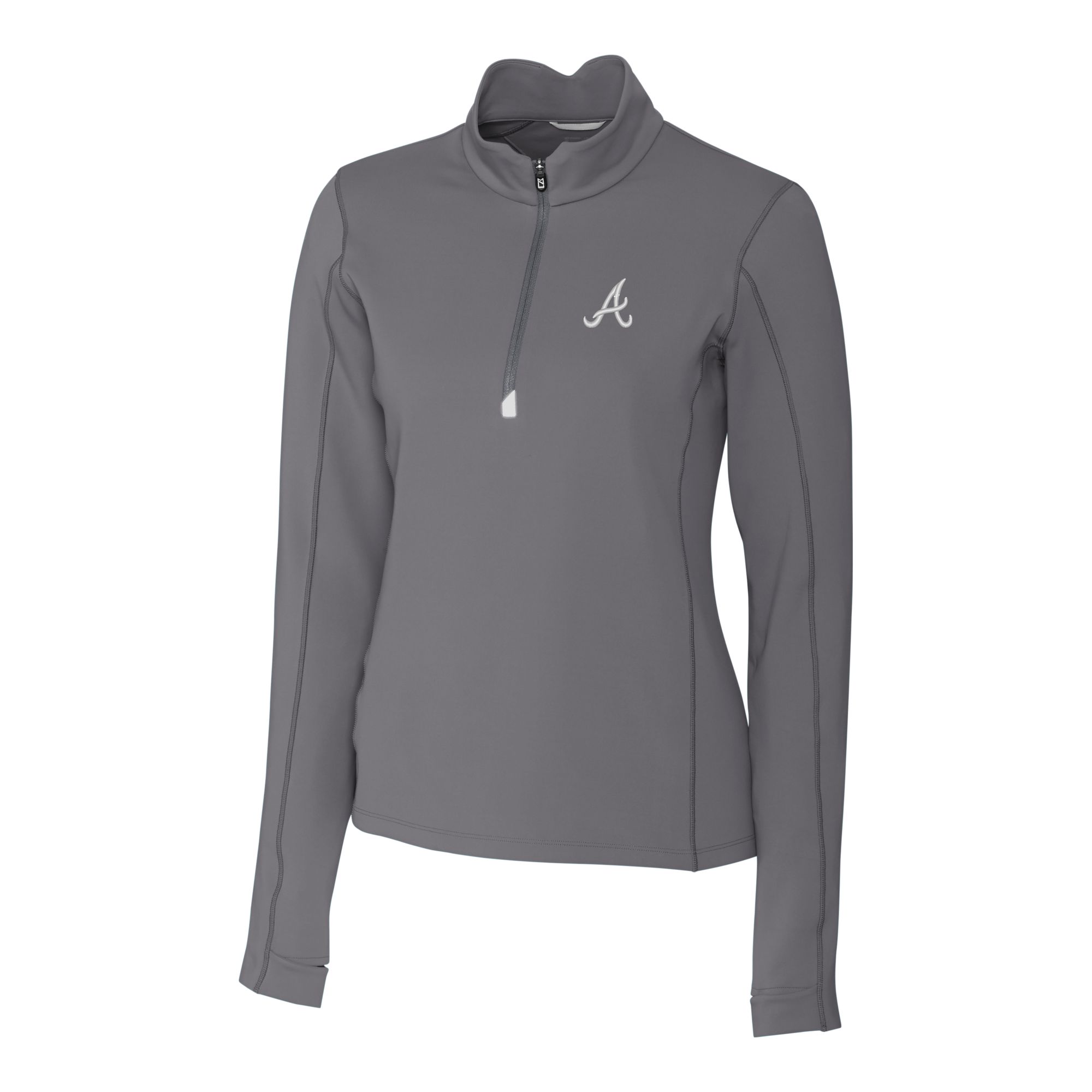Women's Cutter & Buck Gray Atlanta Braves DryTec Traverse Stretch Quarter-Zip Pullover Top - Image 6