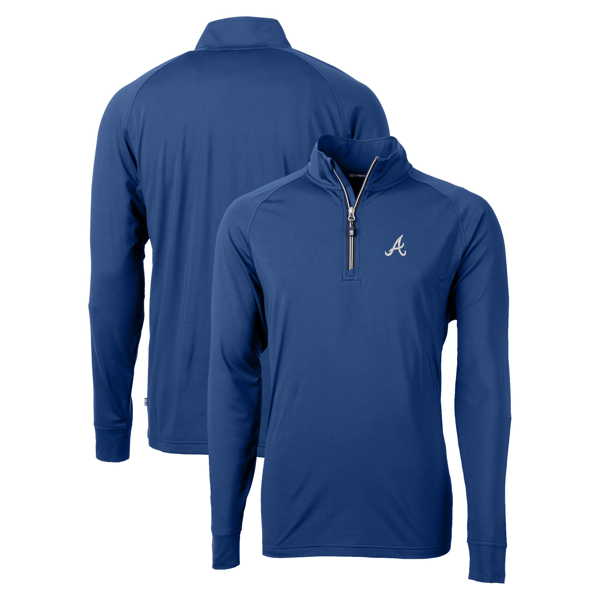 Men's Cutter & Buck Blue Atlanta Braves Adapt Eco Knit Stretch Recycled Quarter-Zip Pullover Top