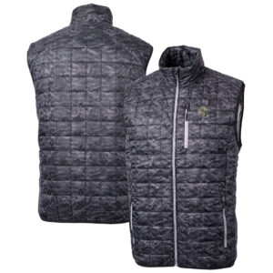 Men's Cutter & Buck  Black New Orleans Saints Helmet Rainier PrimaLoft Eco Insulated Printed Full-Zip Puffer Vest