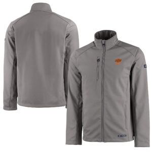 Men's Cutter & Buck  Gray Oklahoma State Cowboys Alumni Logo Evoke Eco Softshell Recycled Full-Zip Jacket
