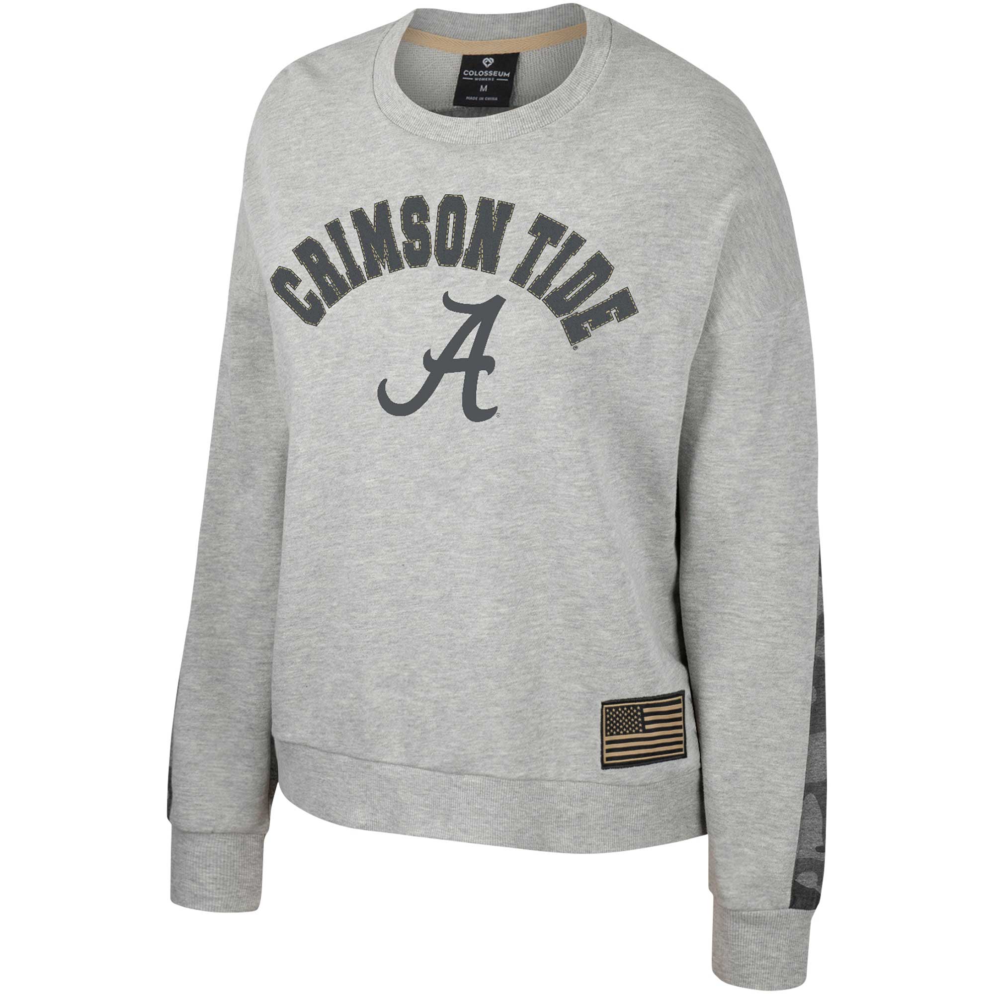 Women's Colosseum Heather Gray Alabama Crimson Tide OHT Military Appreciation Flag Rank Dolman Pullover Sweatshirt - Image 7