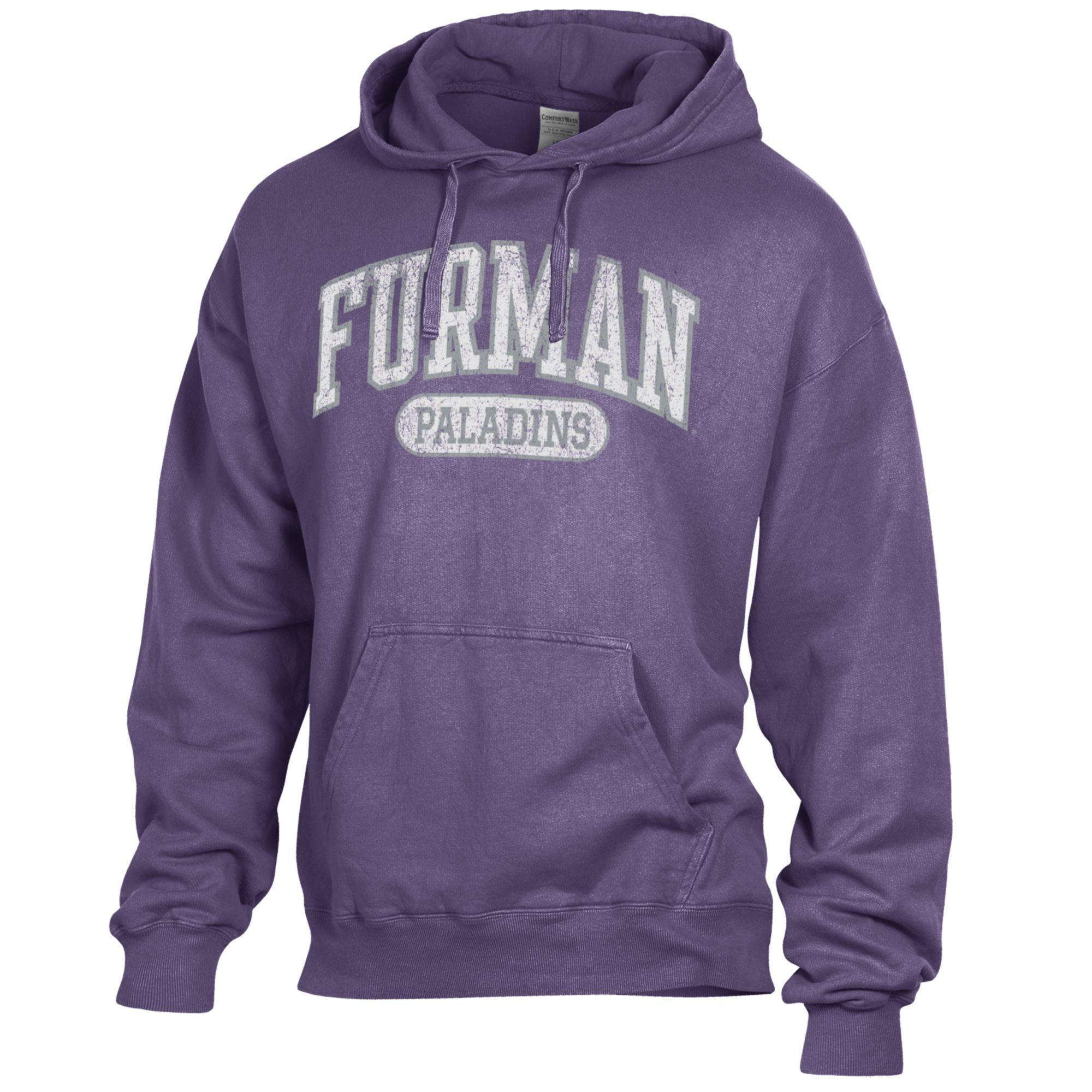 Men's Comfort Wash Purple Furman Paladins Lightweight Fleece Pullover Hoodie - Image 3