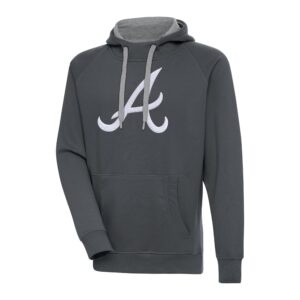 Men's Antigua  Charcoal Atlanta Braves Victory Chenille Pullover Hoodie