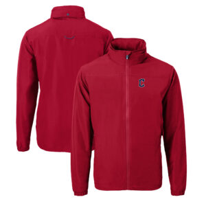 Men's Cutter & Buck Red Cleveland Guardians Charter Eco Recycled Full-Zip Jacket