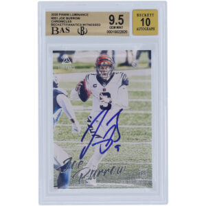 Joe Burrow Cincinnati Bengals Autographed 2020 Panini Luminance #201 Beckett Fanatics Witnessed Authenticated 9.5/10 Rookie Card - 9,9.5,9.5,10 Subgrades