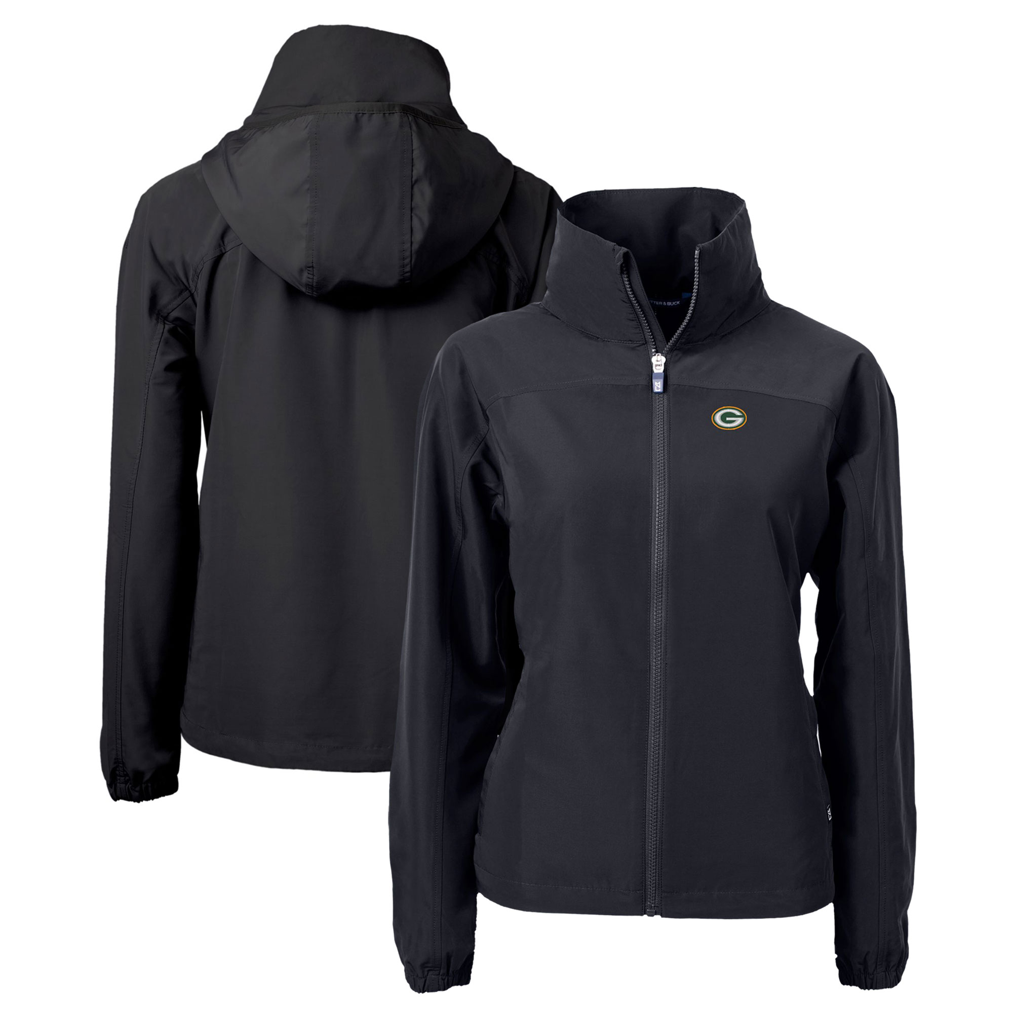 Women's Cutter & Buck Black Green Bay Packers Charter Eco Recycled Full-Zip Jacket