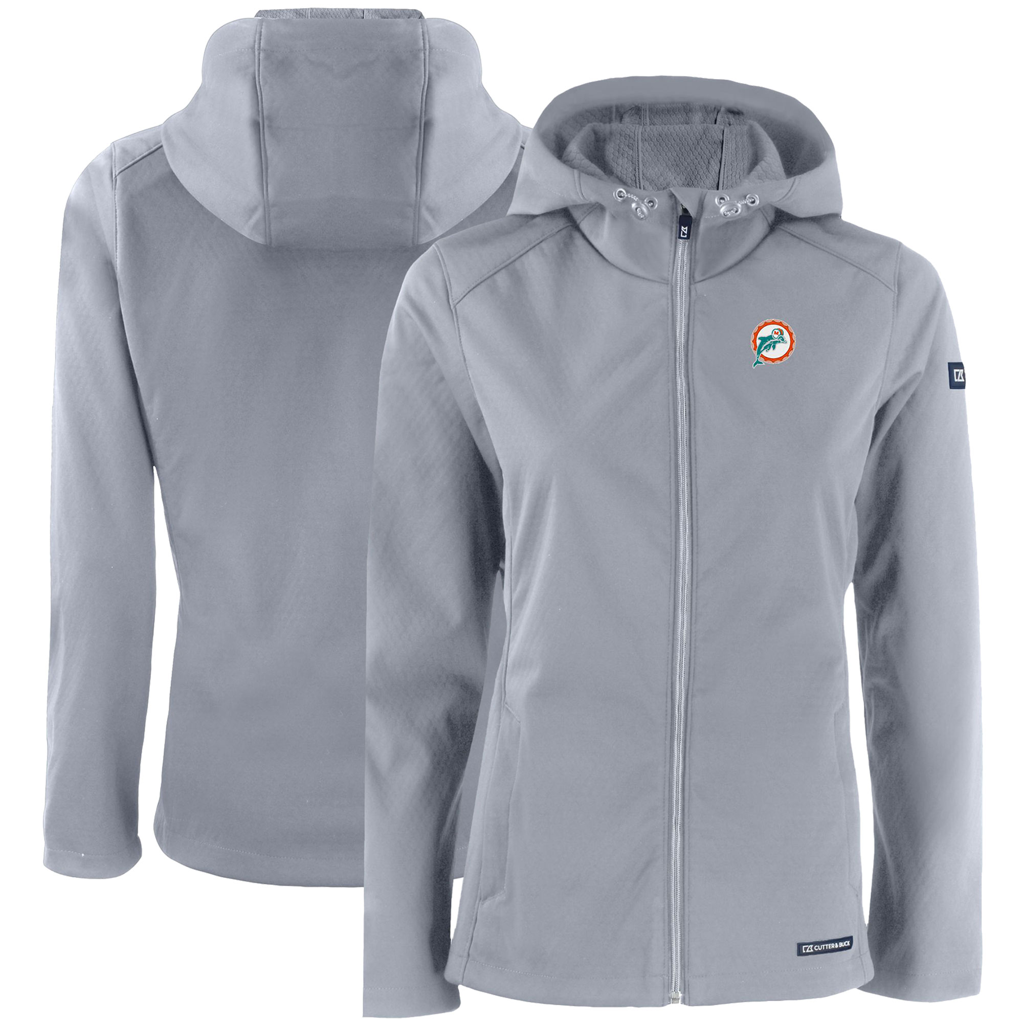 Women's Cutter & Buck Gray Miami Dolphins Evoke Eco Softshell Recycled Full-Zip Hooded Jacket - Image 5