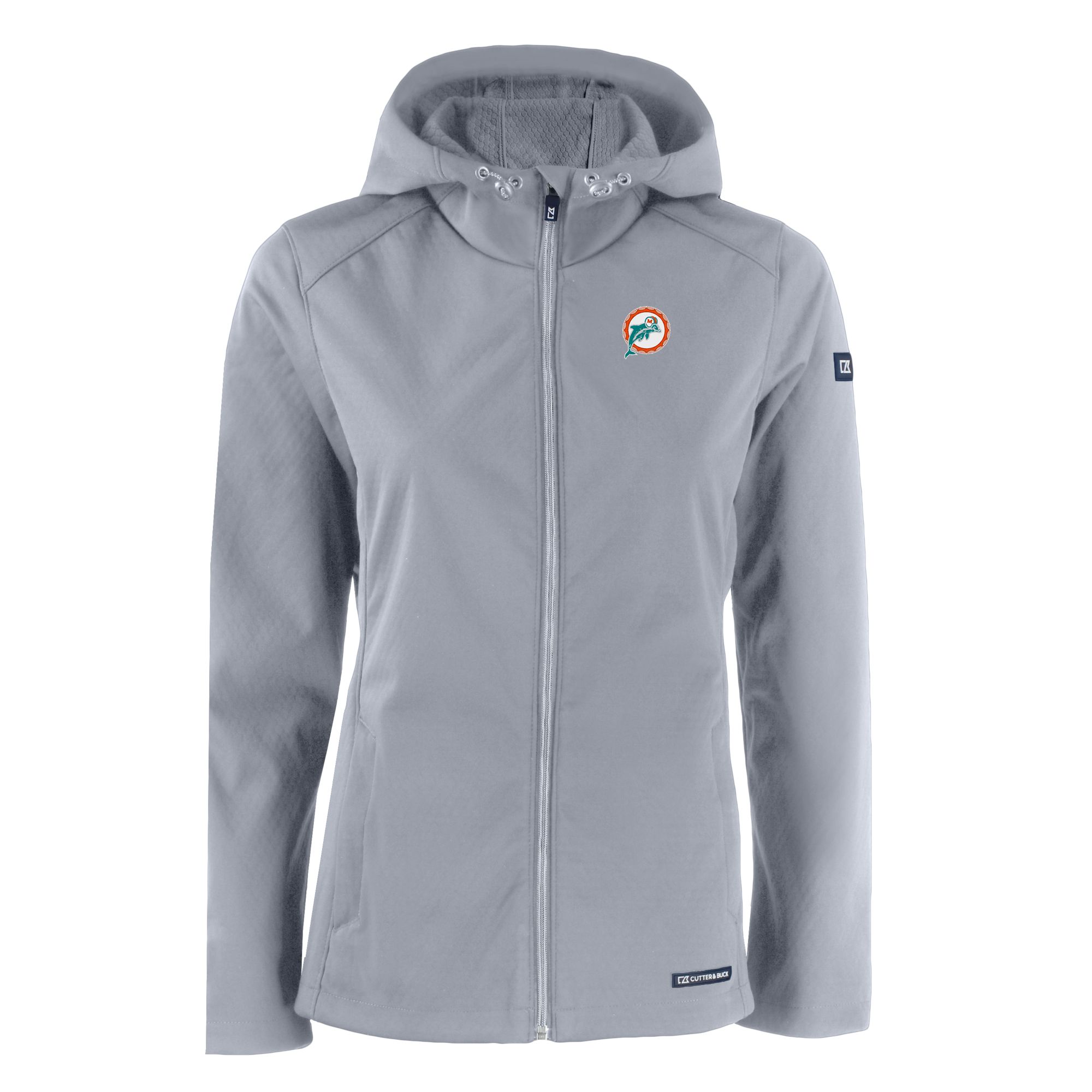 Women's Cutter & Buck Gray Miami Dolphins Evoke Eco Softshell Recycled Full-Zip Hooded Jacket - Image 6