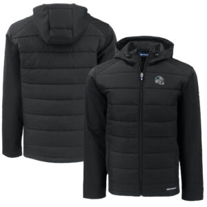 Men's Cutter & Buck  Black Carolina Panthers Helmet Big & Tall Evoke Hybrid Eco Softshell Recycled Full-Zip Jacket