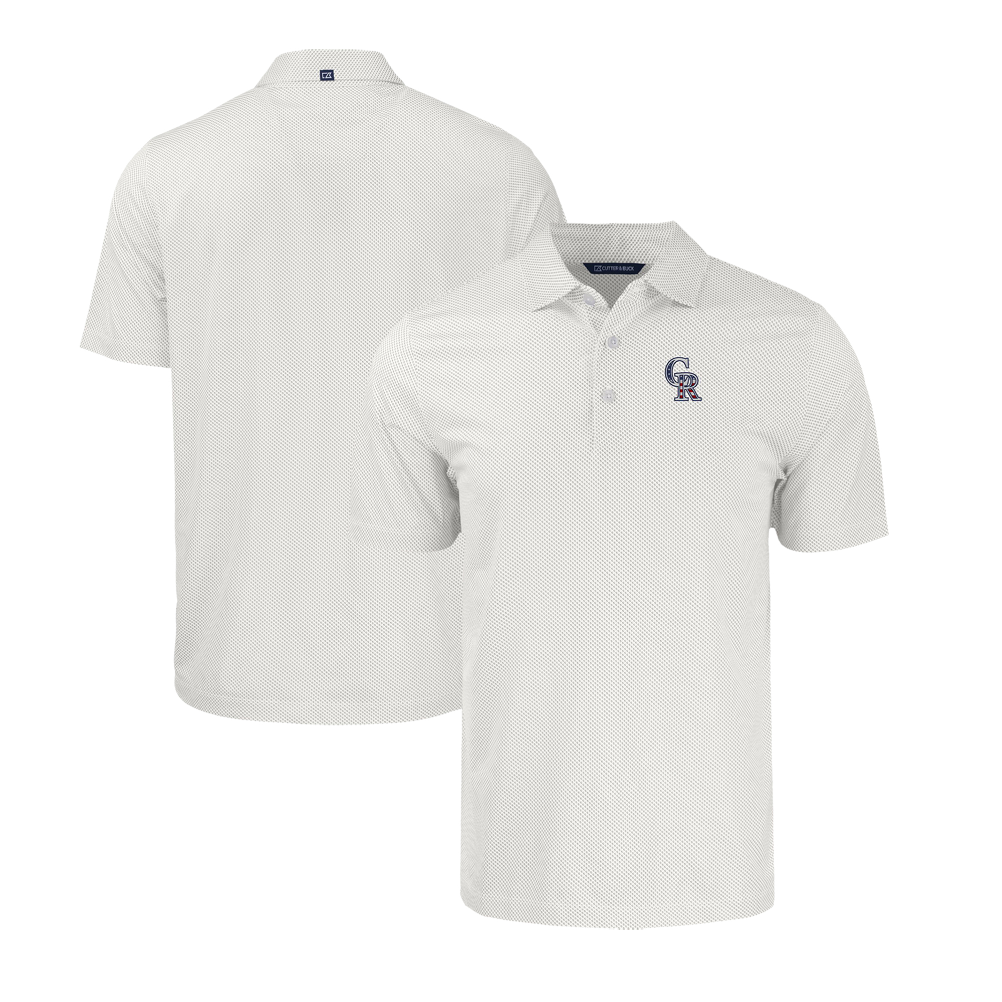 Men's Cutter & Buck White/Gray Colorado Rockies Stars & Stripes Big & Tall Pike Eco Symmetry Print Stretch Recycled Polo
